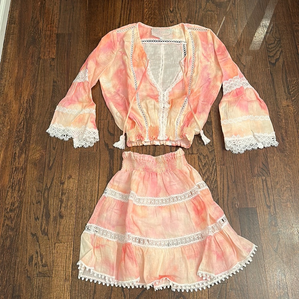 Temptation Positano linen top/ skirt set size small